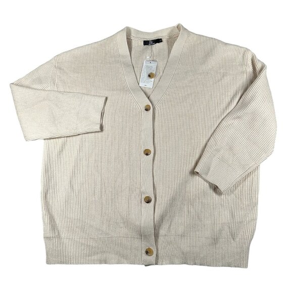 Lillusory Cardigan Sweater Womens Large Beige Button Front Ribbed Knit Pullover - Picture 1 of 11